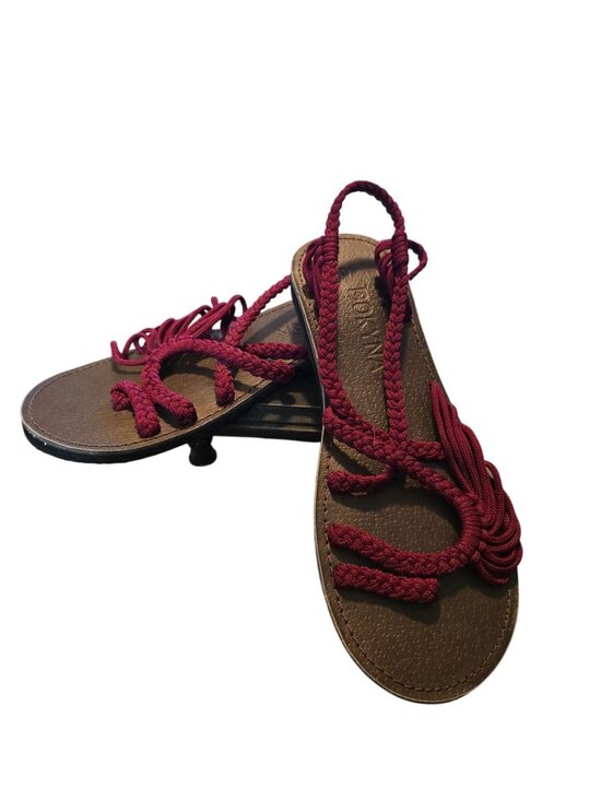 Bokyna Shoes - Bokyna Freedom Burgundy Thailand Handcrafted Braided Flat Sandals, 40